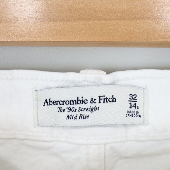NWT Abercrombie & Fitch The Mid Rise '90s Straight Raw Hem Jean White 32/14 S - Picture 8 of 10